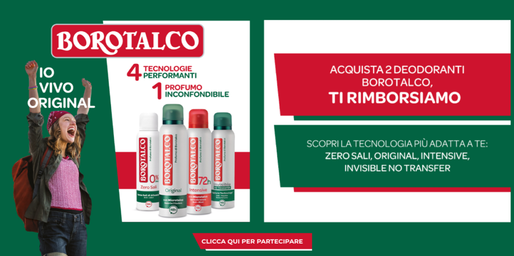 Borotalco Acquista 2 deodoranti e ricevi il rimborso