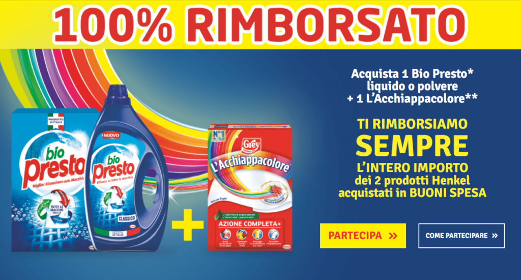 Henkel ti rimborsa il 100% con Bio Presto e l’Acchiappacolore