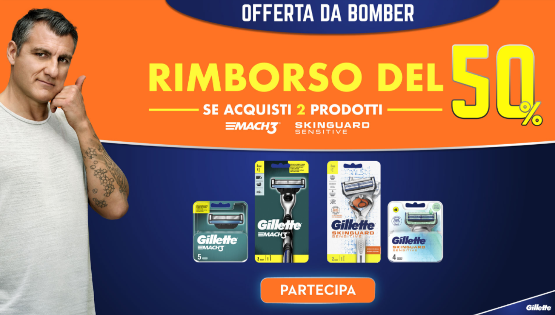 Cashback Gillette Mach3 e Skinguard: Ricevi il rimborso del 50% Cashback Gillette Mach3 e Skinguard: Ricevi il rimborso del 50%