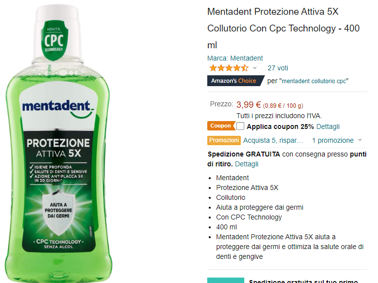 Buono sconto Mentadent su Amazon