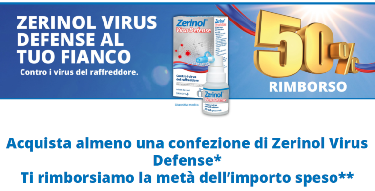 Cashback Zerinol Virus Defense: 50% di rimborso