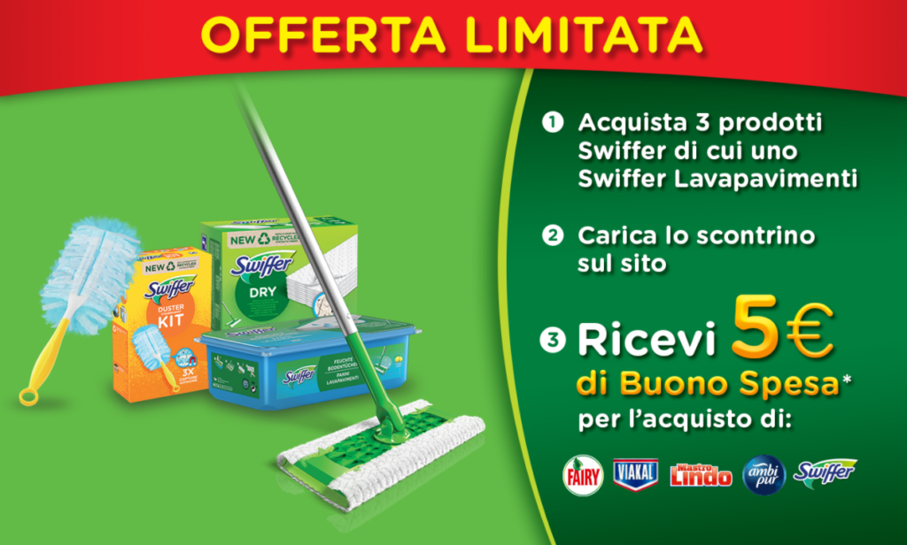 Buoni spesa Swiffer: Ricevi 5€ di buoni spesa