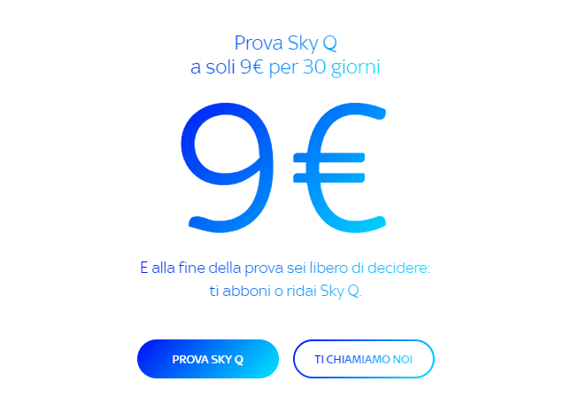 Sky Q a 9€: Prova sky per 30 giorni