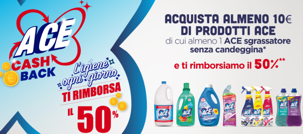 Ace Cashback: Ricevi il 50% di rimborso