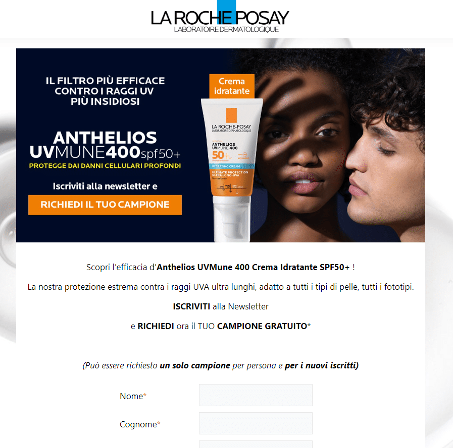 campioncini omaggio La Roche-Posay Anthelios UVMune 400 Crema Solare Idratante SPF50+